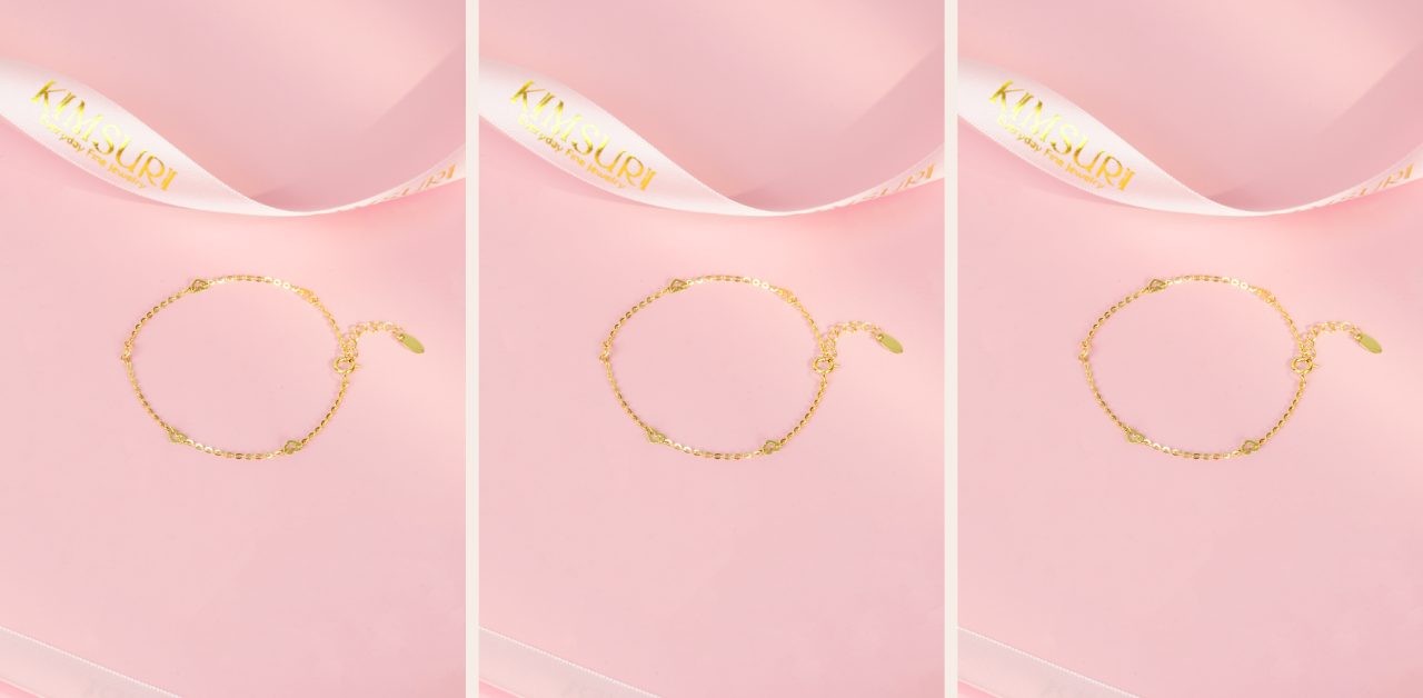 Lắc tay vàng 10K – Chuỗi trái tim Kim Suri