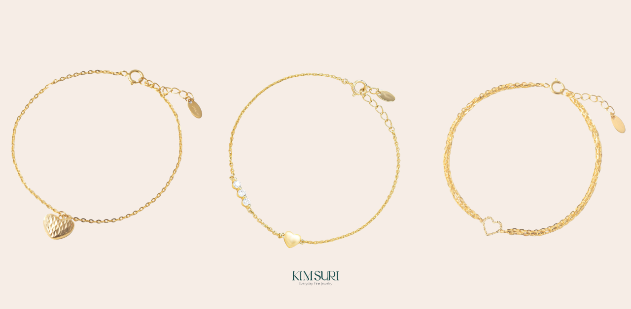 BST lắc tay vàng 10K trái tim Kim Suri