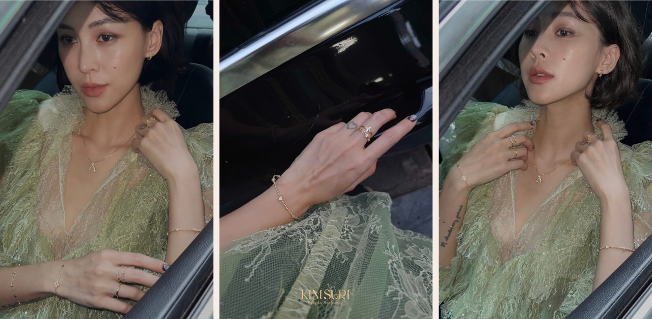 Vẻ đẹp thu hút của Influencer Bế Hoàng Mai trong BST trang sức vàng của Kim Suri Bế Hoàng Mai trong set trang sức vàng 10K Kim Suri