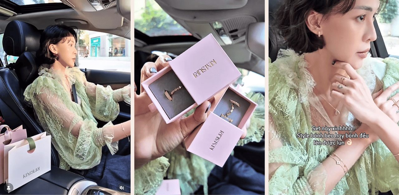 Vẻ đẹp thu hút của Influencer Bế Hoàng Mai trong BST trang sức vàng của Kim Suri Video biến hình trên ôtô của Influencer Bế Hoàng Mai cùng trang sức Kim Suri