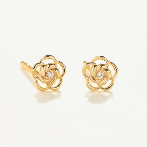 Khuyên tại Vàng 10K hoạ tiết hoa trà quý phái - SE23S019Y