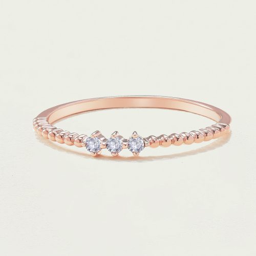 Nhẫn Vàng Hồng ba đá biền vi phong cách - SR23S011R