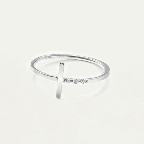 Nhẫn Vàng Trắng 10K mặt chữ L viền đá cá tính - SR23S021