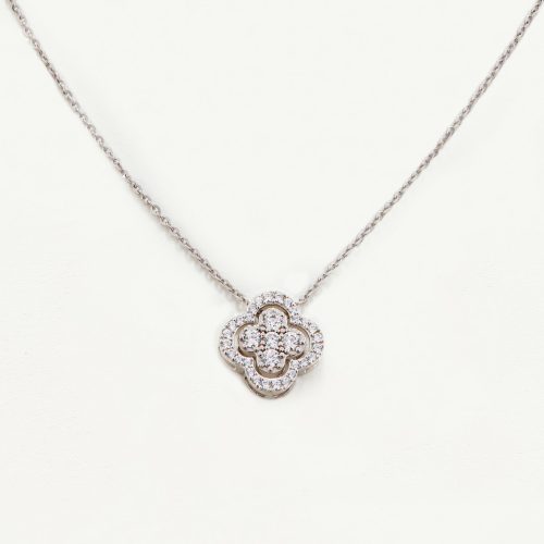 Dây chuyền Vàng Trắng 10K hoa rơi gắn đá sáng - SN23S009W