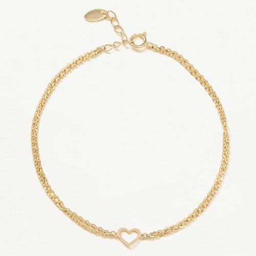 Lắc tay Vàng 10K hai dây sóng đôi hoạ tiết mặt tim - SB23S007Y