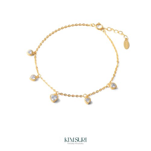 Lắc tay vàng 10k charm đá rơi B110