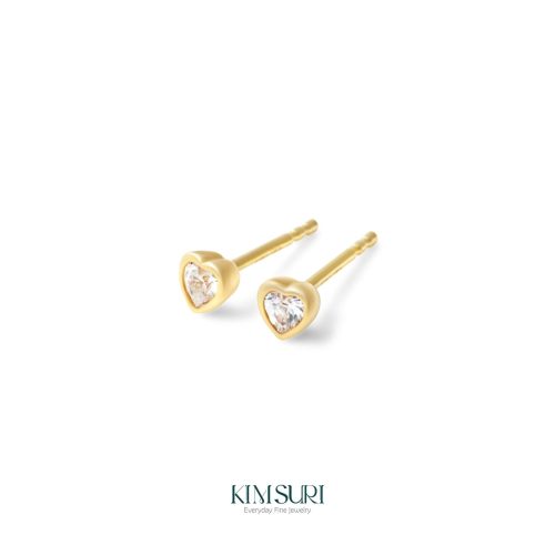 Khuyên tai vàng 10k tim đá nhỏ E025