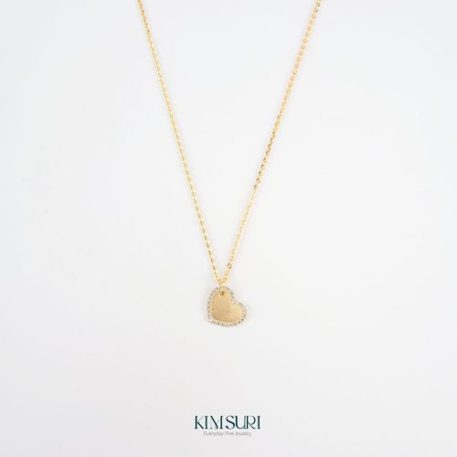 Dây liền mặt vàng 10k tim viền đá N271